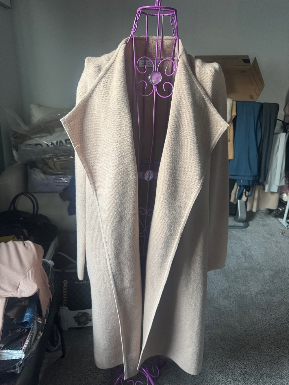 Chichwish Classic Long Open-Front Trench Coat in Cream